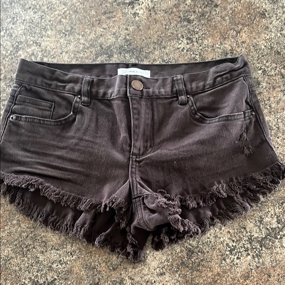 O' Neill Outfitters Black Jean Shorts with Frayed Hem and Cut-Off Style